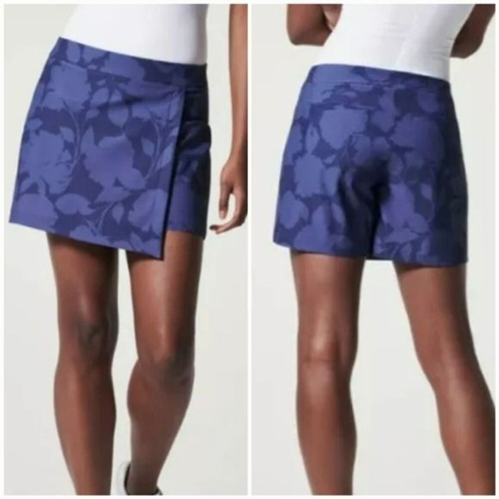 Spanx Navy  Floral Wrap Active Skort, Large (a1)